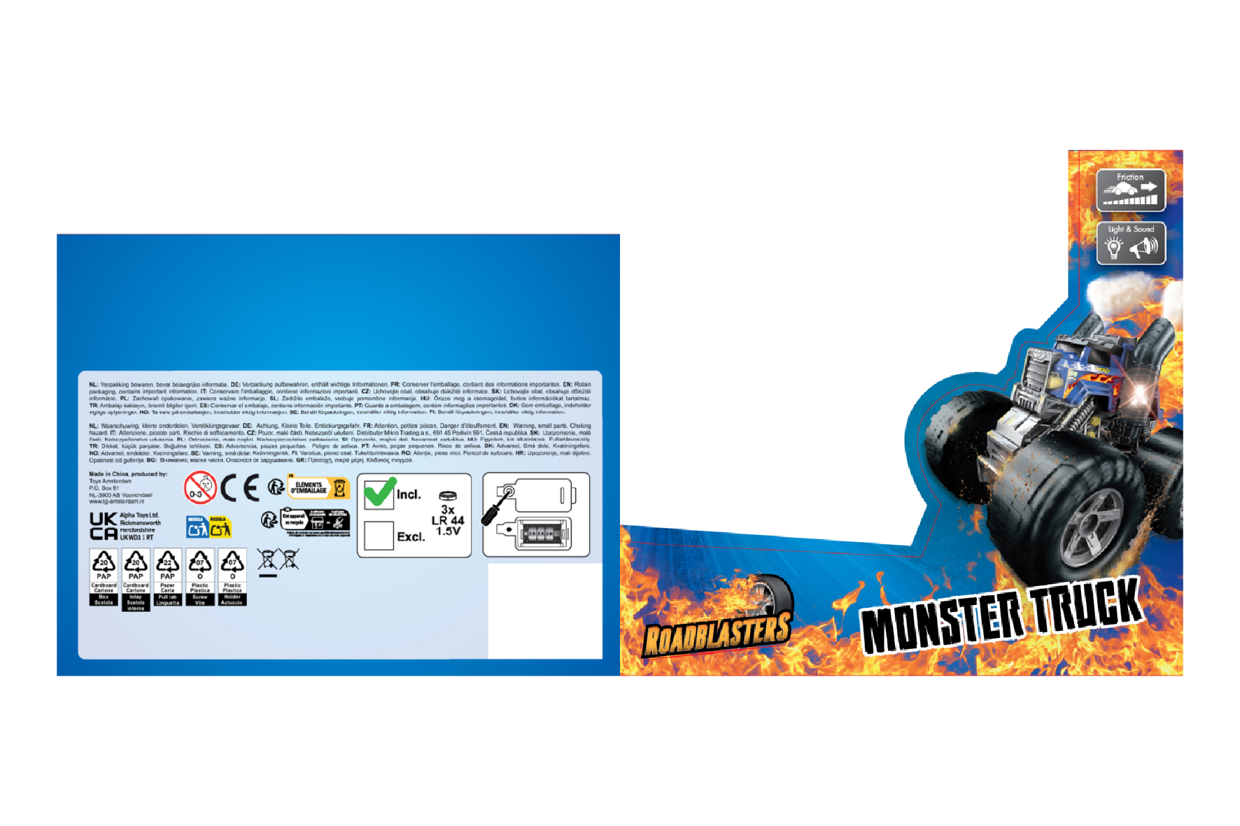 Roadblasters Monster Truck frictie L/G 18cm - blauw