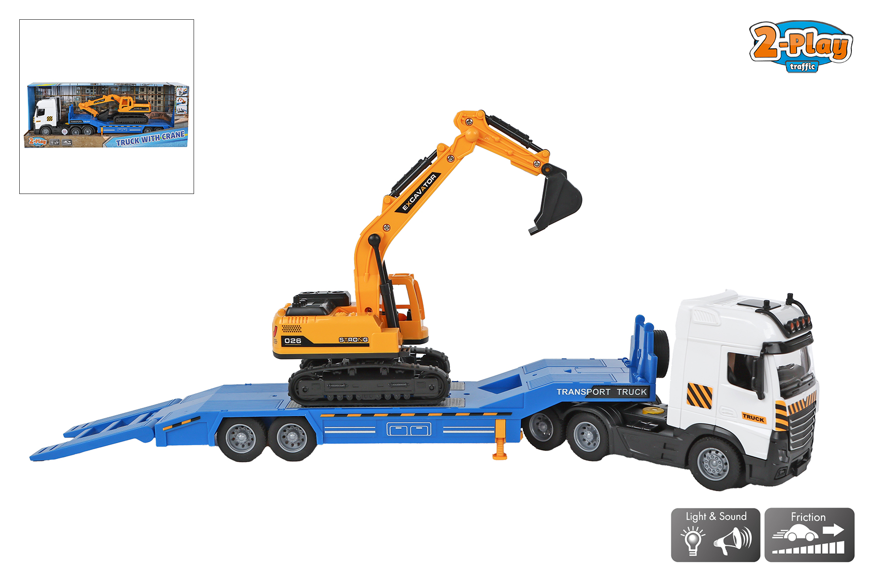 2-Play vrachtwagen met aanhanger en kraan L/G frictie 36cm