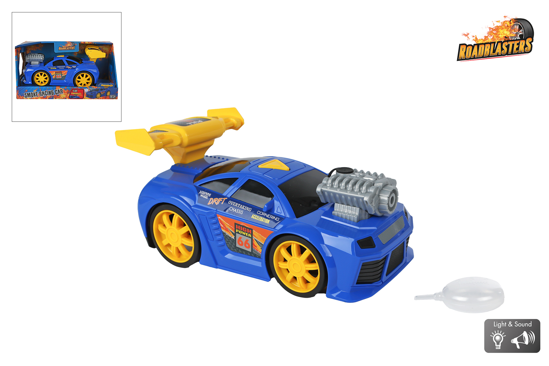 Roadblasters raceauto met licht/geluid/rook 20cm - blauw