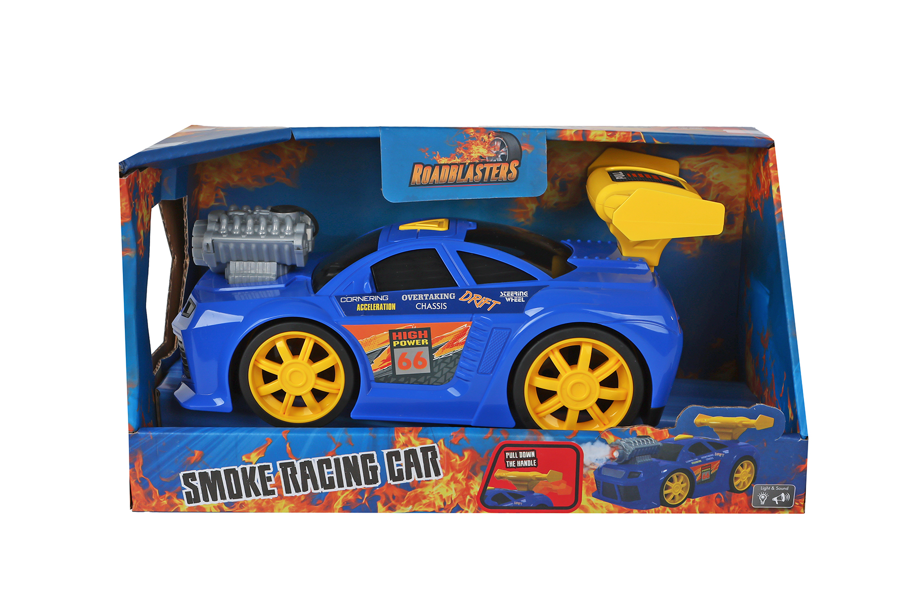 Roadblasters raceauto met licht/geluid/rook 20cm - blauw