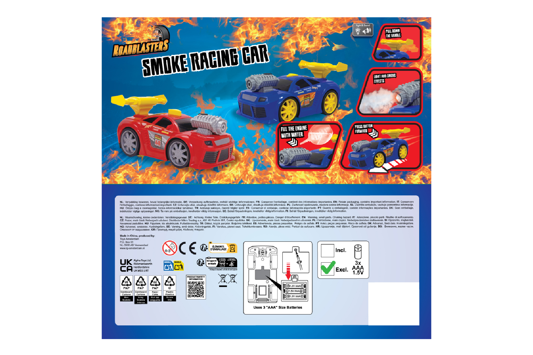 Roadblasters raceauto met licht/geluid/rook 20cm - rood