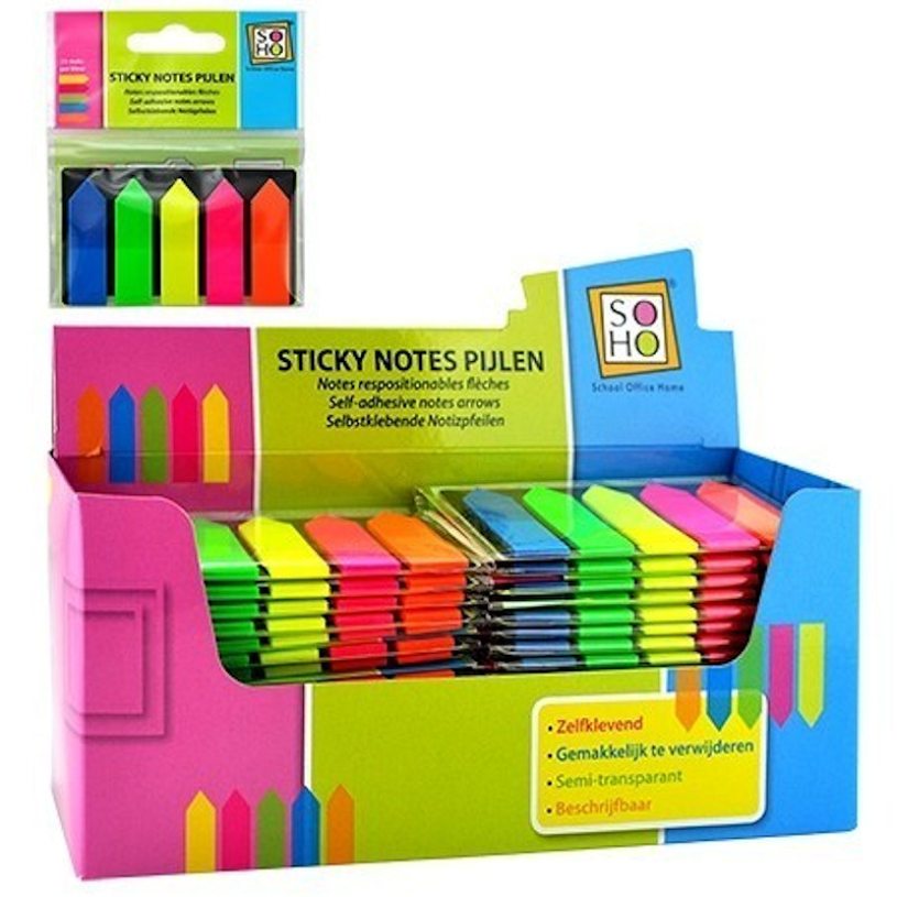 SOHO Sticky Notes Pijlen 5 kleuren 125 vel