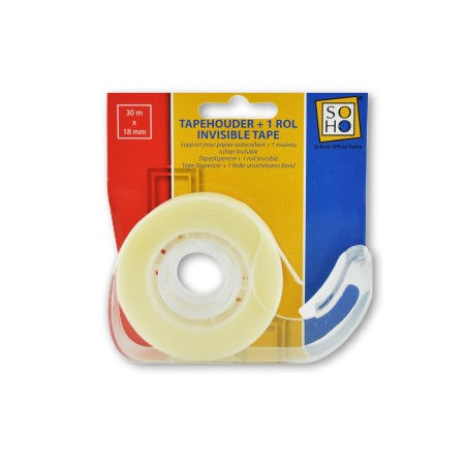 SOHO Tapehouder met rol Invisible tape 18mmx30m