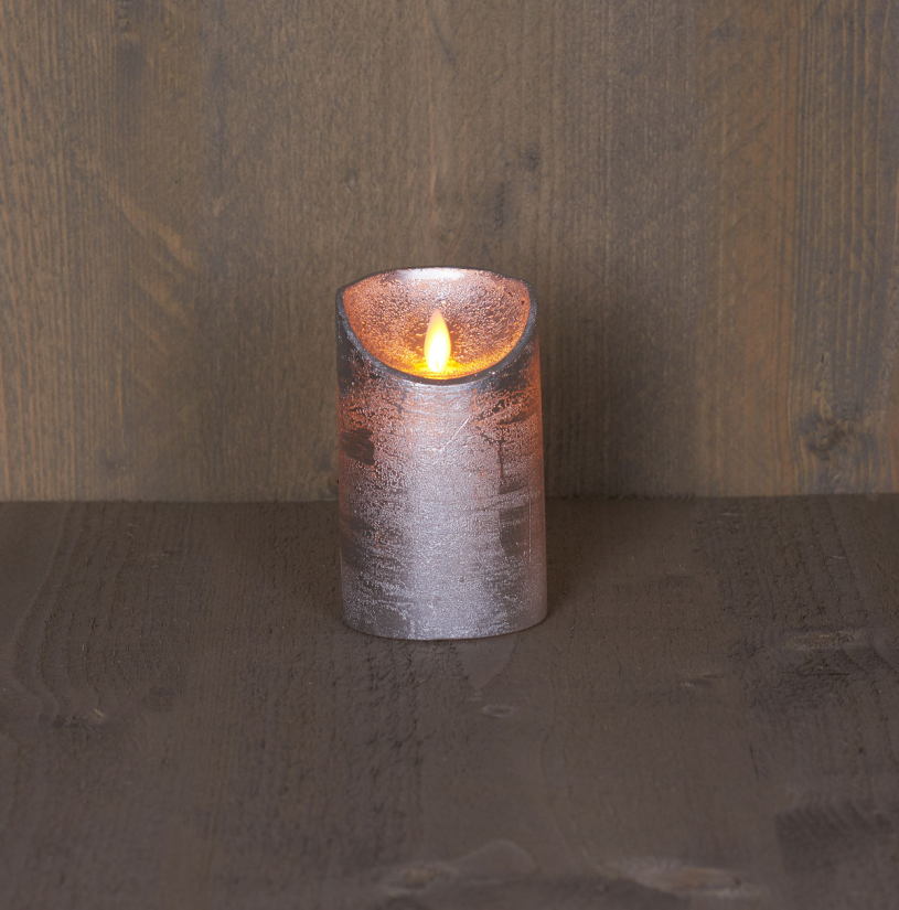 LED Kaars rustiek incl. timer - 7.50x12.50cm - Zilver