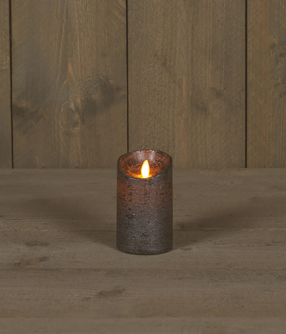 LED Kaars rustiek incl. timer - 7.50x12.50cm - Antraciet