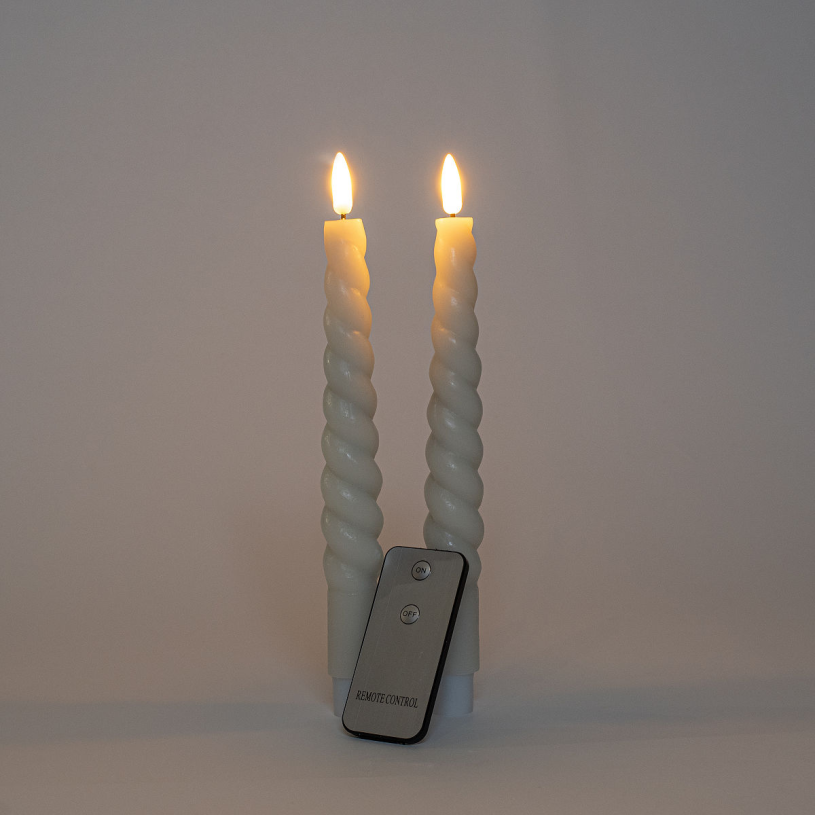 LED Kaars Swirl diner incl. afstandsbedieing - 23cm - Ivoor