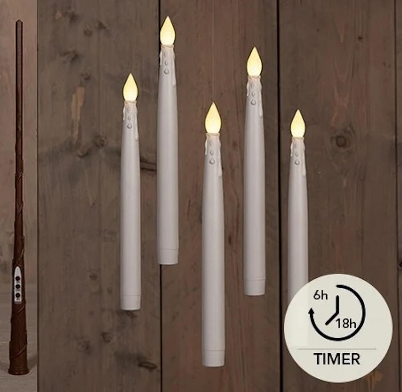 LED Kaarsen Zwevend Wit met Toverstok, Draad en Haken 29cm 5