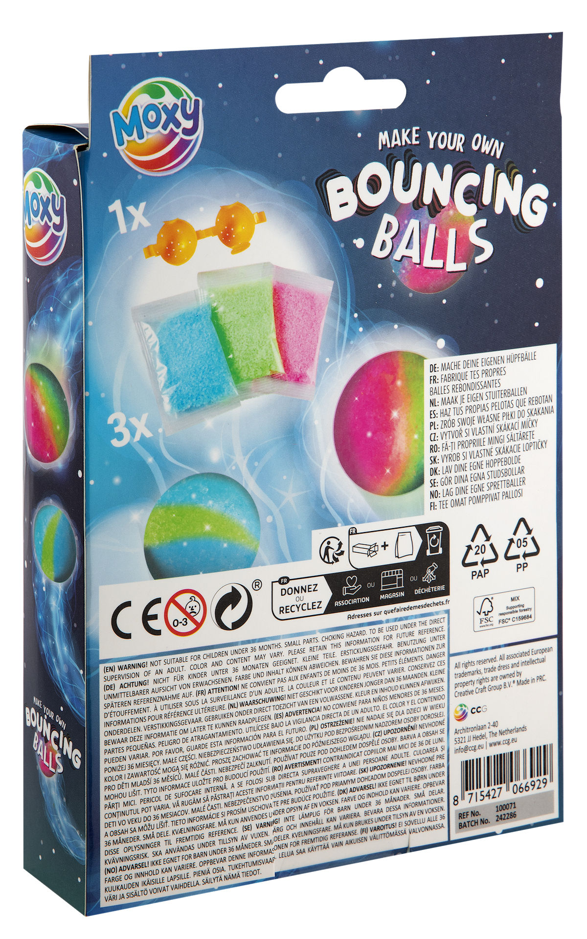 Moxy stuiterballen maken 3 neon kleuren