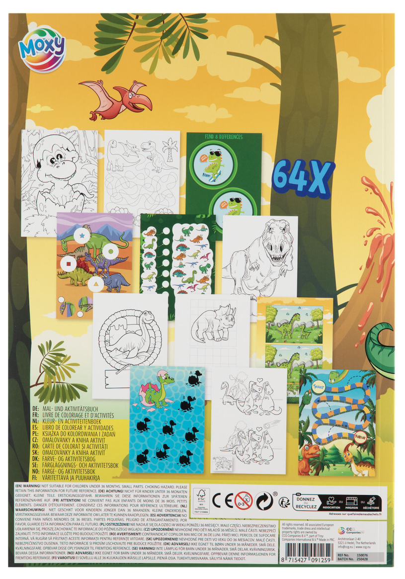 Moxy Kleur en activiteitenboek dinosaur A4 - 64 vellen