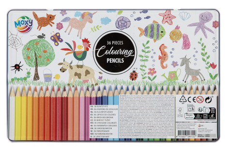 Moxy Kleurpotloden in blik 36 stuks