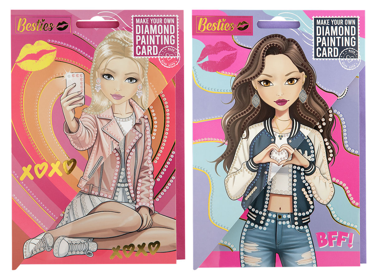 Besties Diamond painting kaart+envelop 18x12,5cm assorti