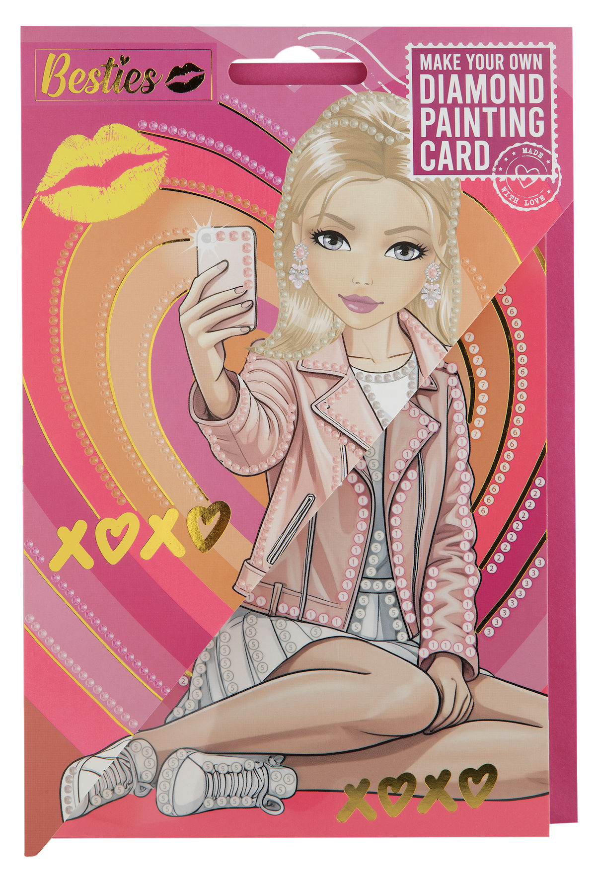 Besties Diamond painting kaart+envelop 18x12,5cm assorti