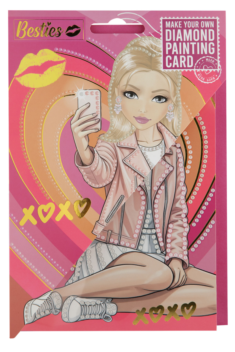 Besties Diamond painting kaart+envelop 18x12,5cm assorti