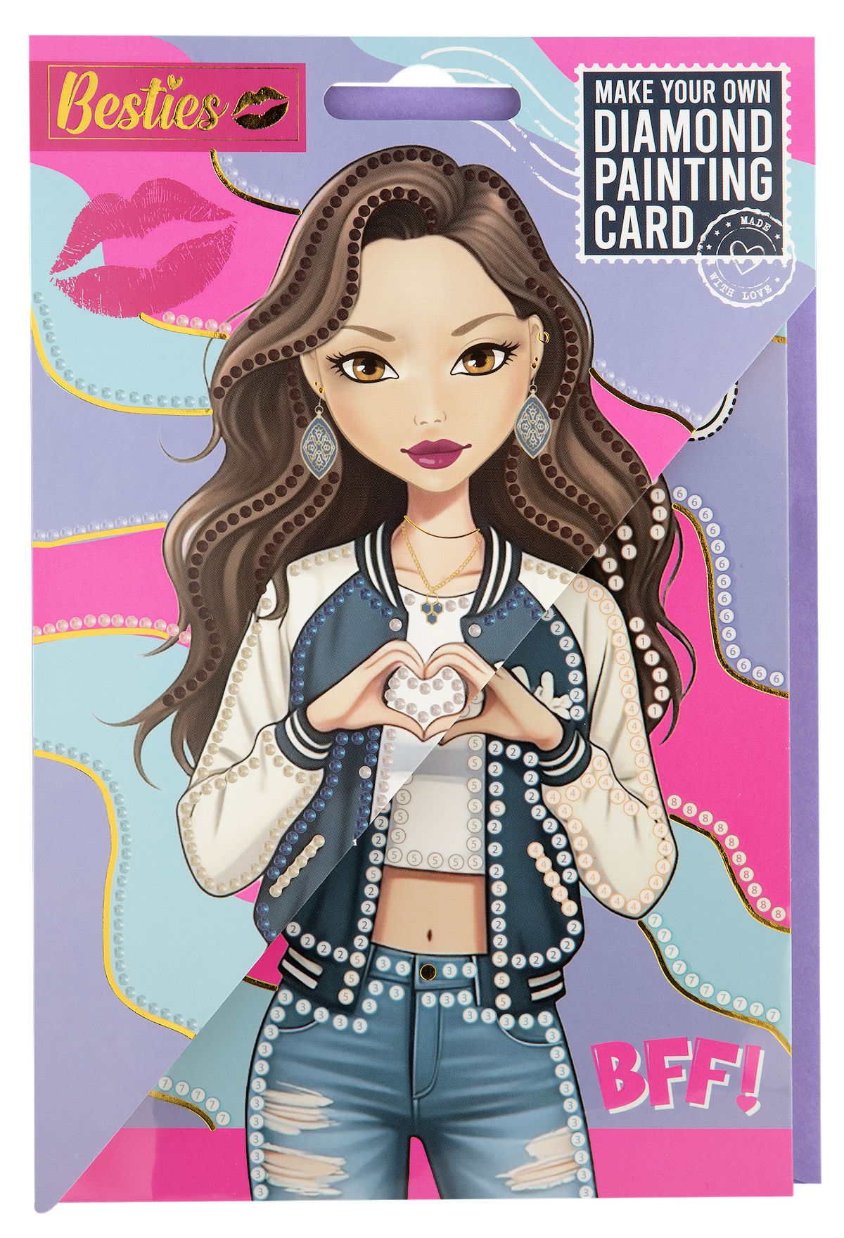 Besties Diamond painting kaart+envelop 18x12,5cm assorti