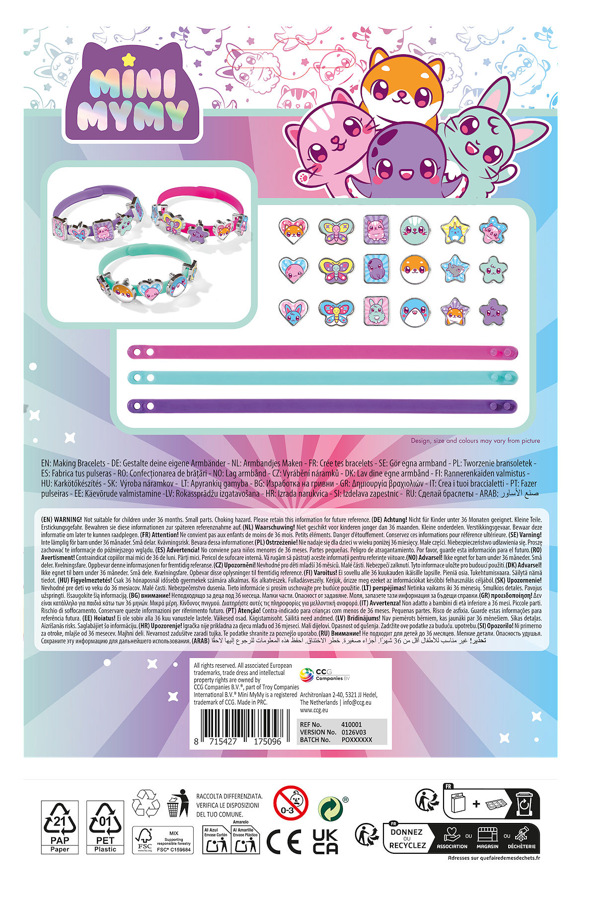 Mini MyMy 3 armbanden en 18 charms