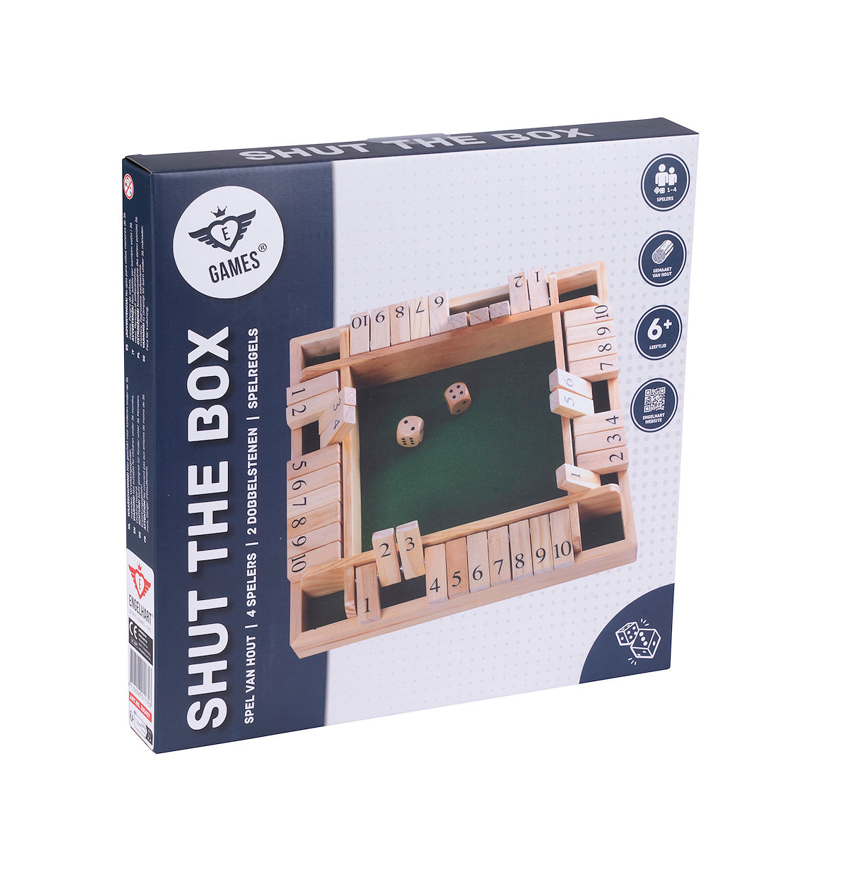 Shut the box (4 spelers) 29x29x3,5cm - Rubberhout