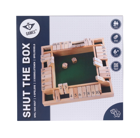 Shut the box (4 spelers) 29x29x3,5cm - Rubberhout