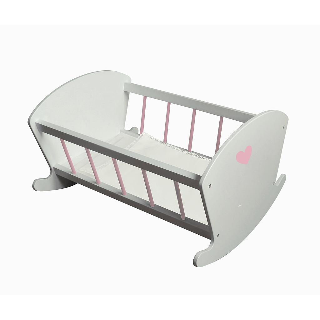 Poppen schommelbedje wit/roze 50x30x40cm