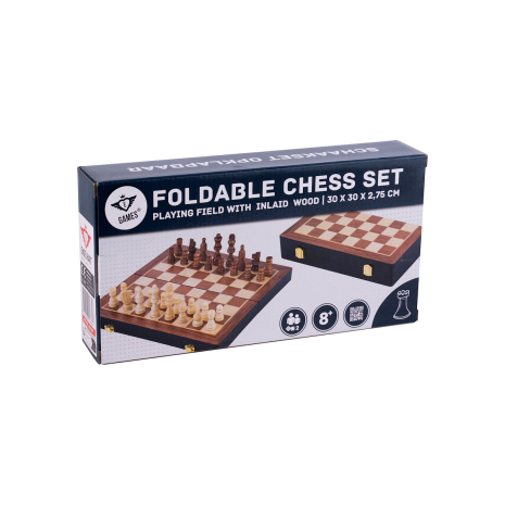 Longfield Schaakspel hout opklapbaar 30x30x5,5cm Essenhout