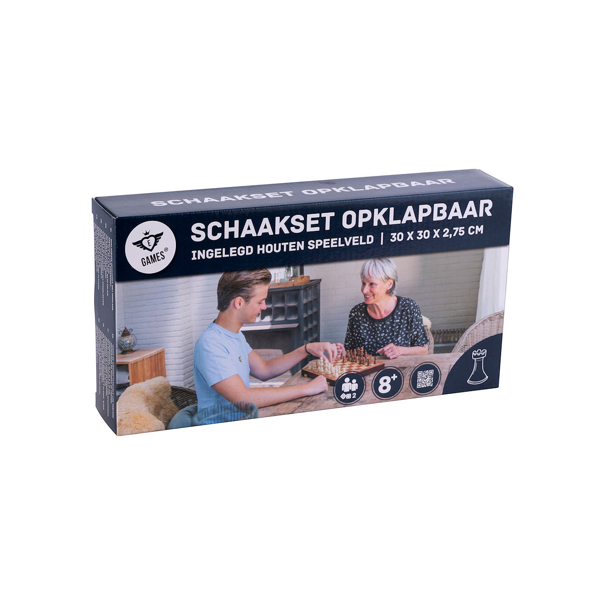 Longfield Schaakspel hout opklapbaar 30x30x5,5cm Essenhout
