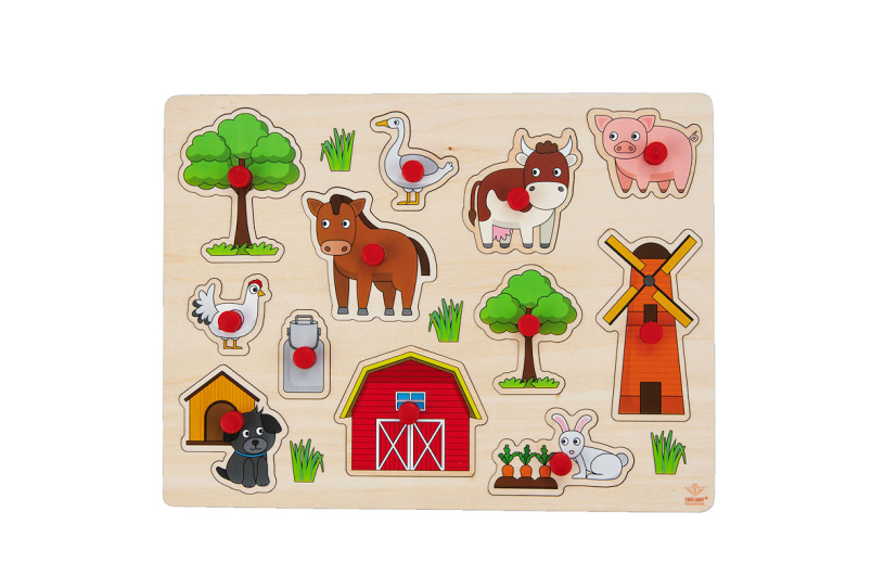 Houten knopjespuzzel +/- 30x22,5cm - Boerderij