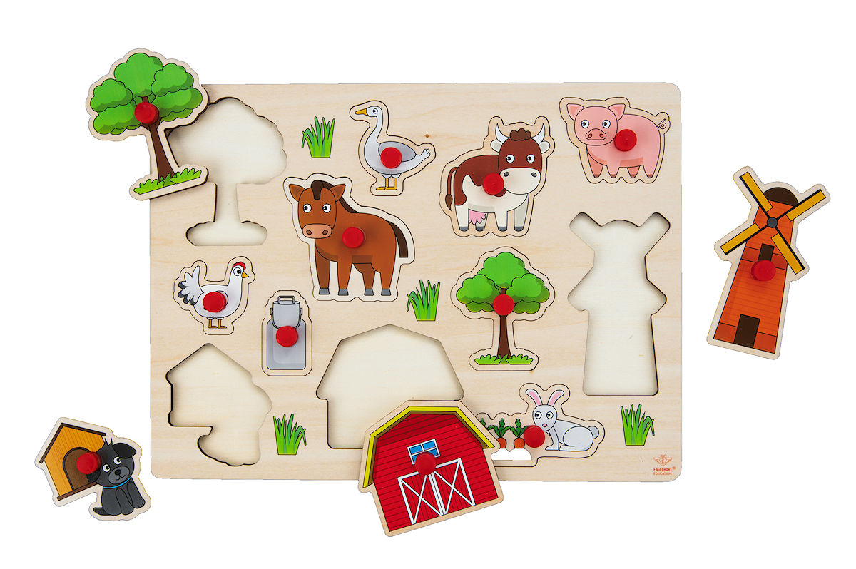 Houten knopjespuzzel +/- 30x22,5cm - Boerderij