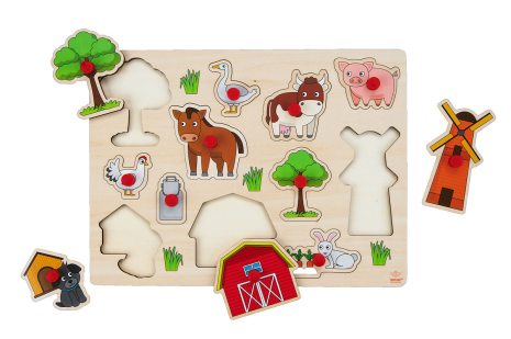 Houten knopjespuzzel +/- 30x22,5cm - Boerderij