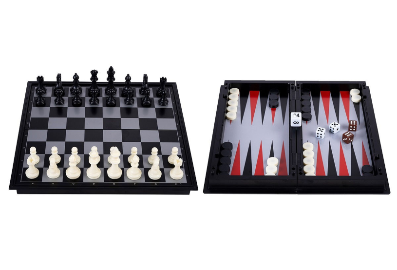 Longfield Reis schaak/backgammon magn opklapbaar 25x25cm