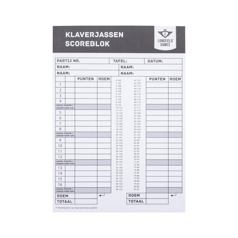 Klaverjas scoreblok (50 vellen)