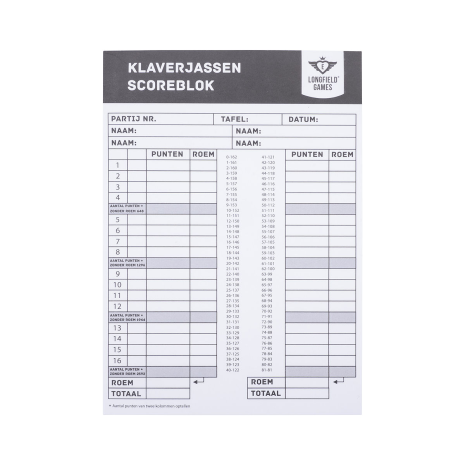 Klaverjas scoreblok (50 vellen)