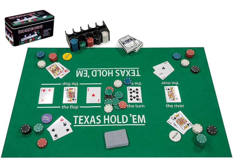 Pokerset met kaarten kleed en 200 chips (4 gram) in doos