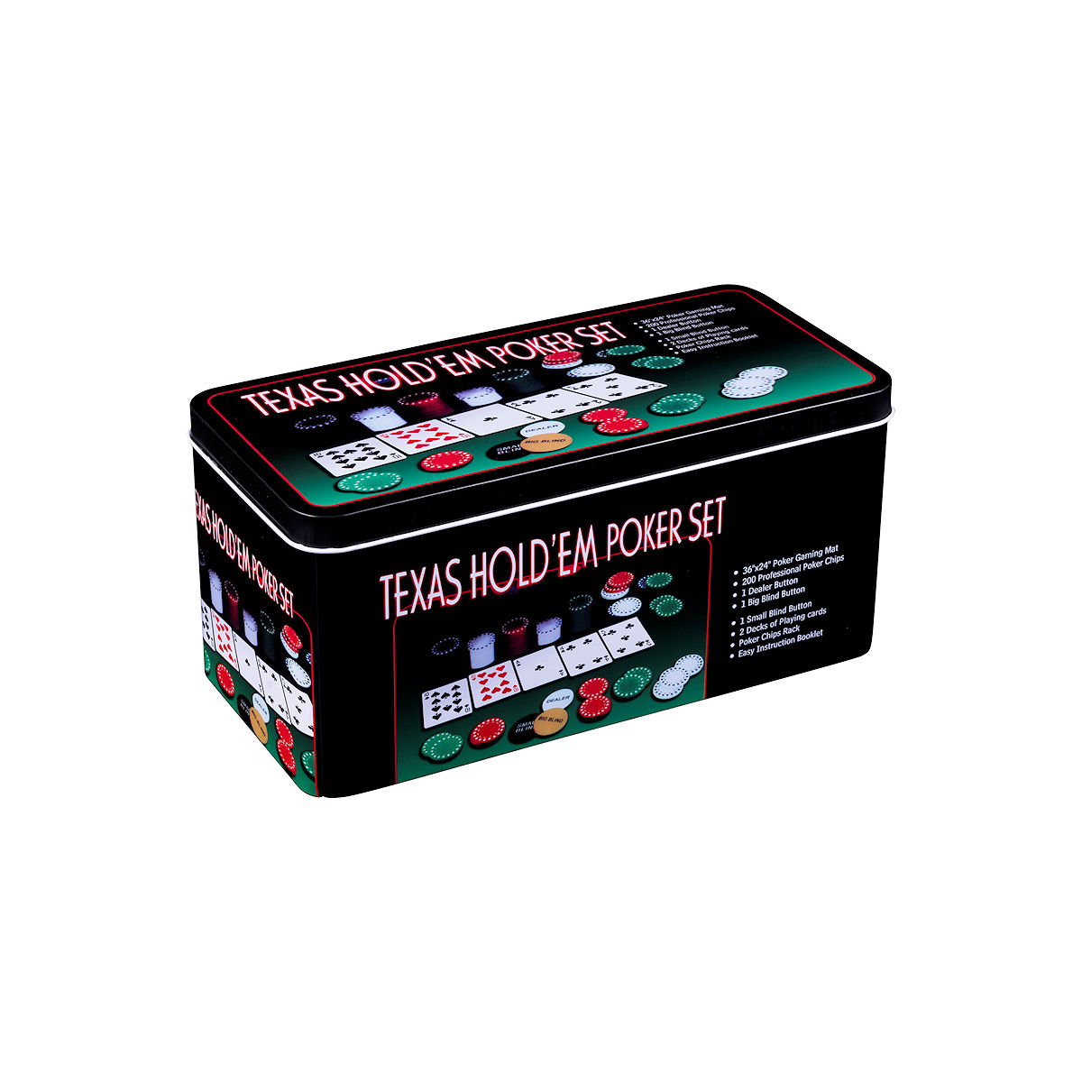 Pokerset met kaarten kleed en 200 chips (4 gram) in doos