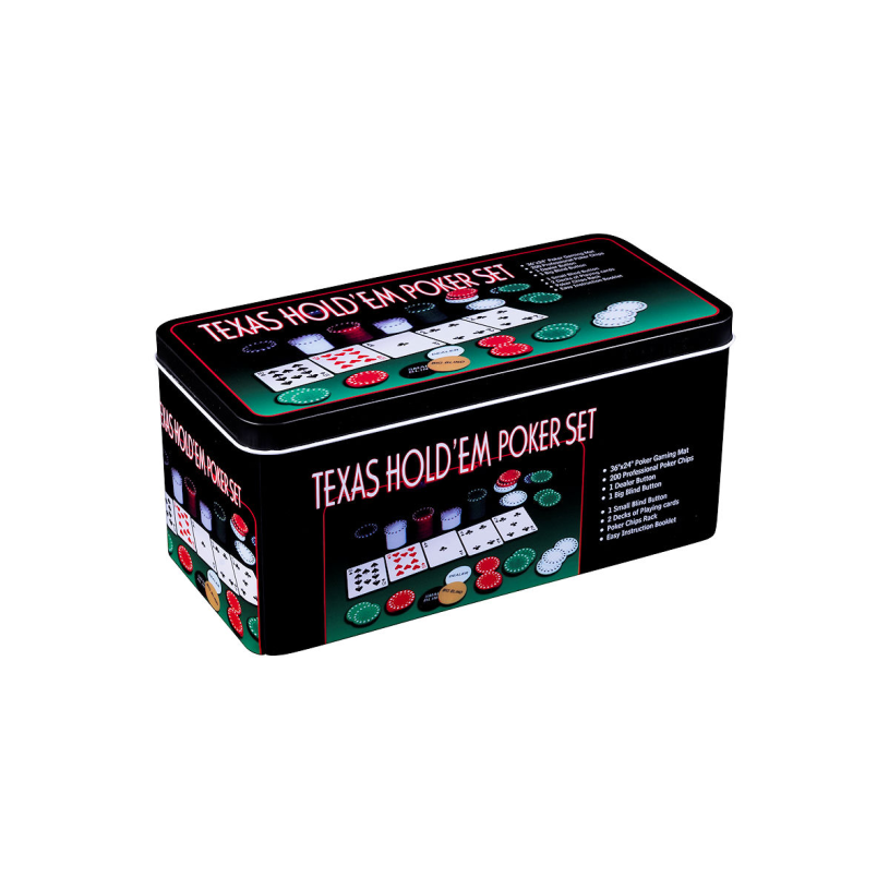 Pokerset met kaarten kleed en 200 chips (4 gram) in doos