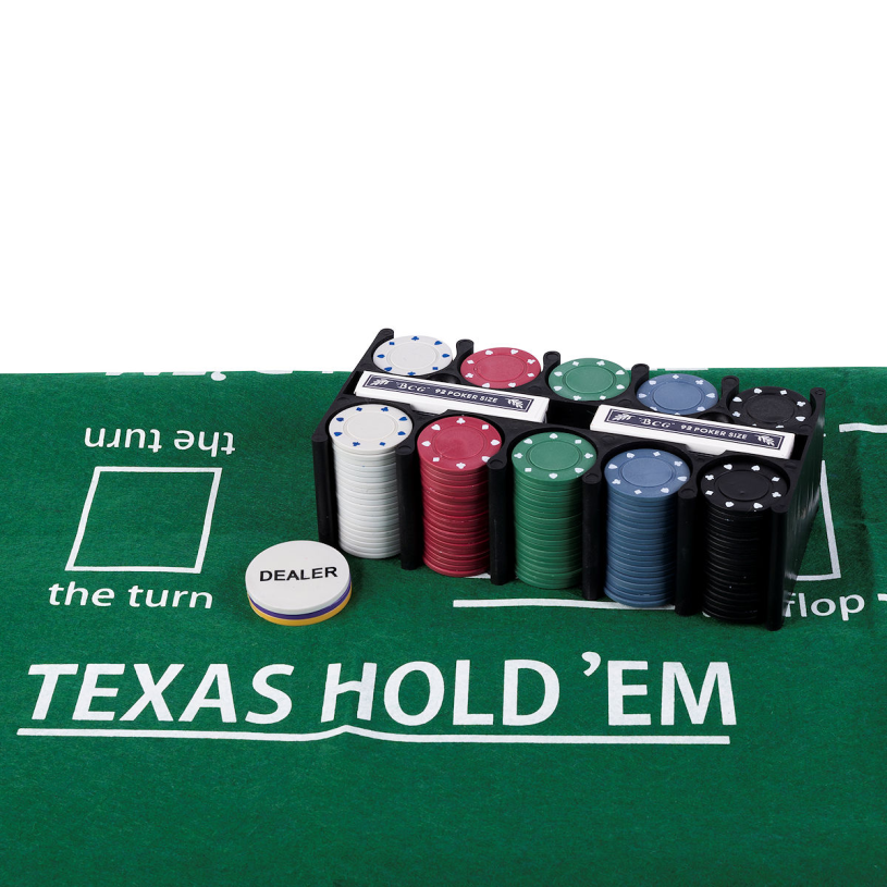 Pokerset met kaarten kleed en 200 chips (4 gram) in doos