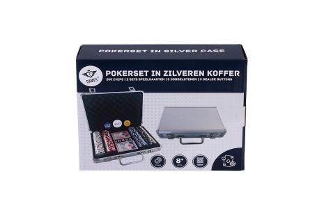 Pokerset in zilveren koffer met 200 chips