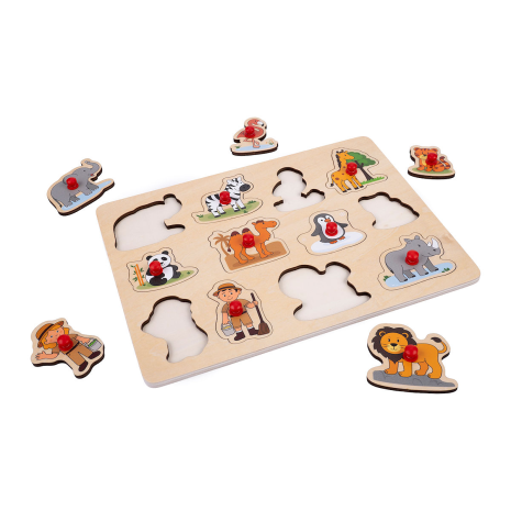 Houten knopjespuzzel Dierentuin 30x22cm