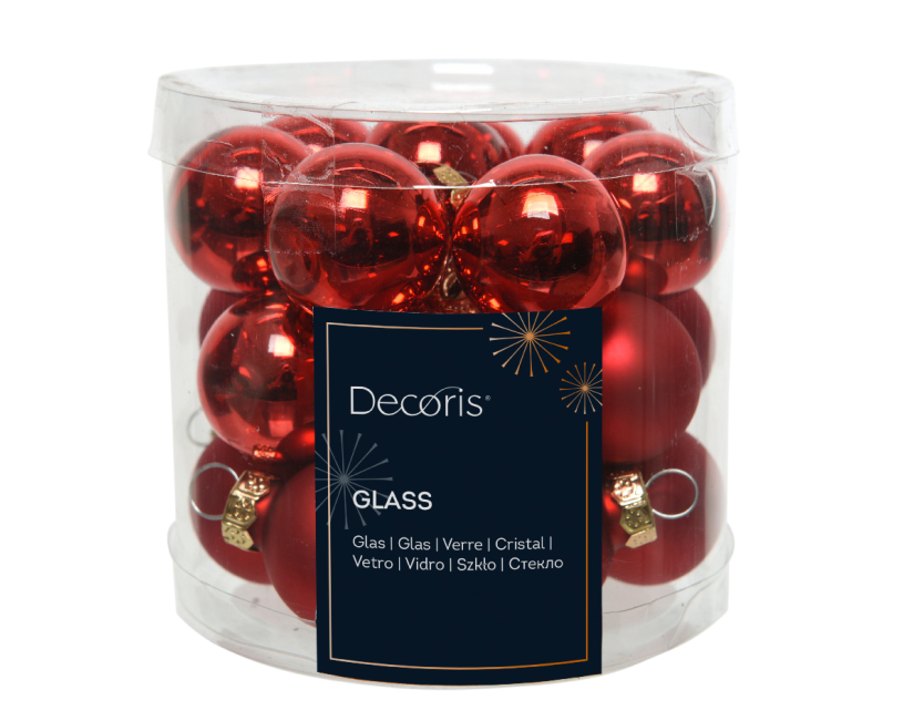 Kerstbal Glas 2.50cm 24 stuks - Rood