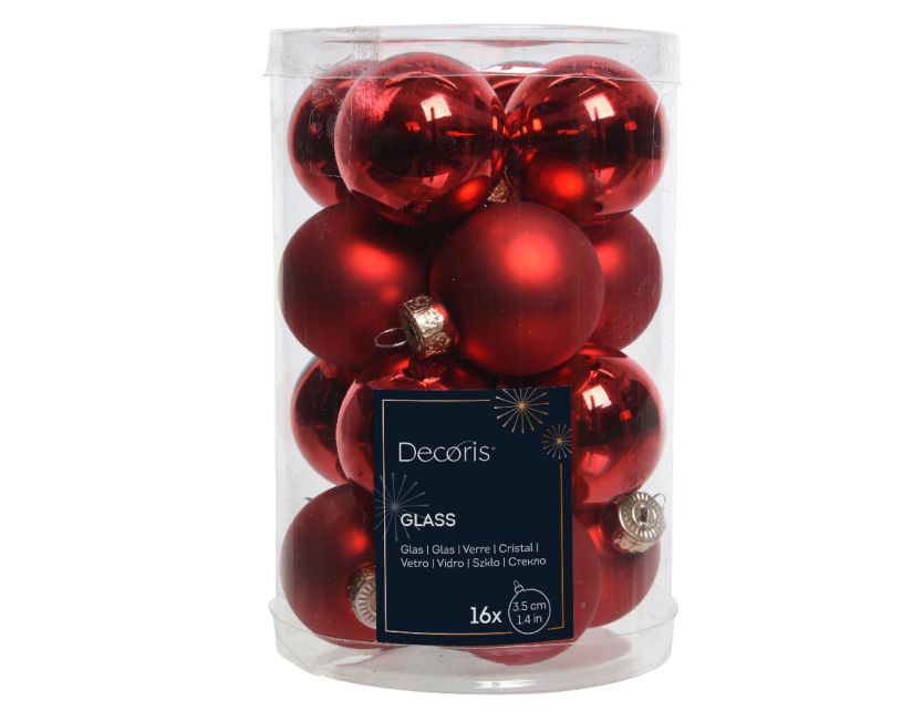 Kerstbal Glas 3.50cm 16 stuks - Rood