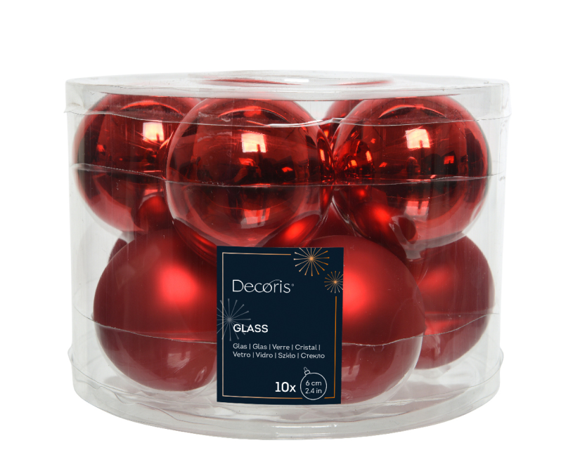 Kerstbal Glas 6.00cm 10 stuks - Rood