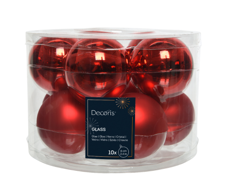 Kerstbal Glas 6.00cm 10 stuks - Rood