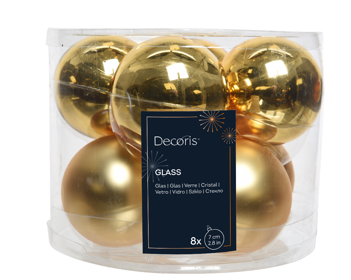 Kerstbal Glas 7.00cm 8 stuks - Goud