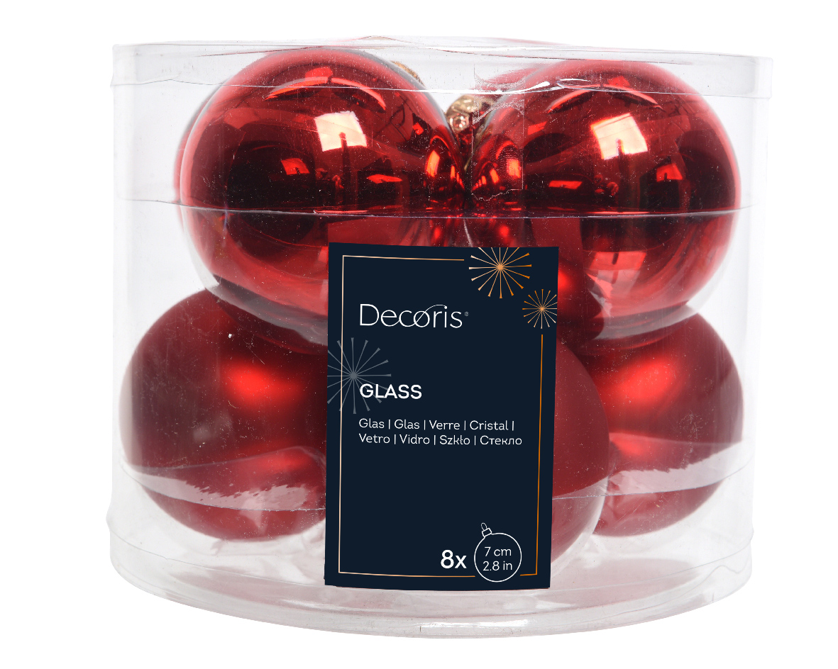 Kerstbal Glas 7.00cm 8 stuks - Rood