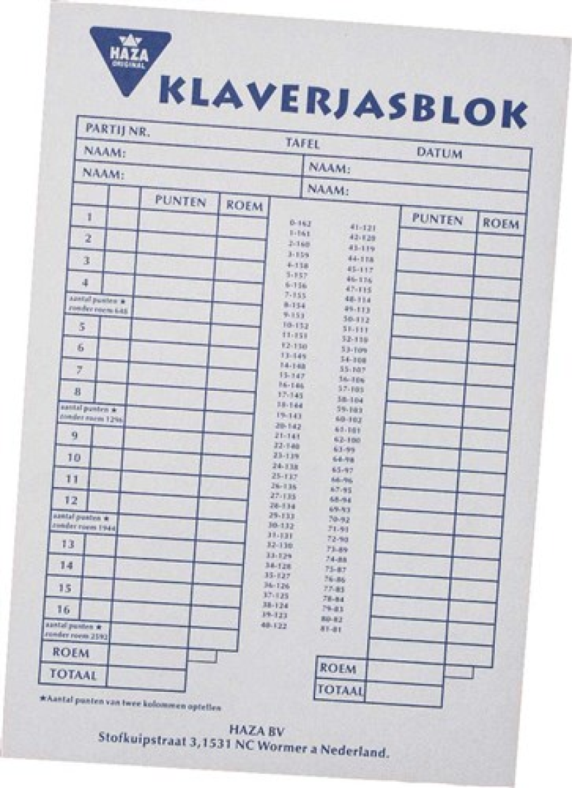 Klaverjasblok 14.8x8x21cm 50vel