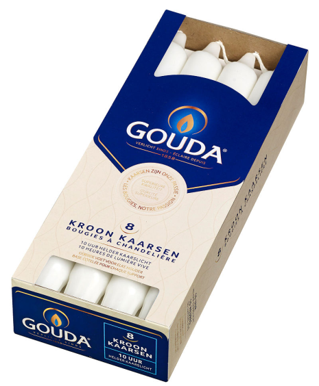 Gouda kroonkaars 240/24 doos 8 satijn wit