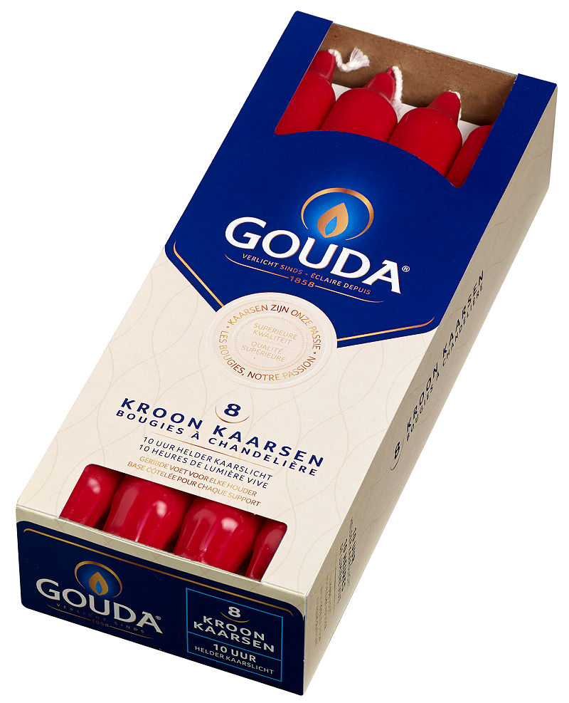 Gouda kroonkaars 240/24 doos 8 robijnrood