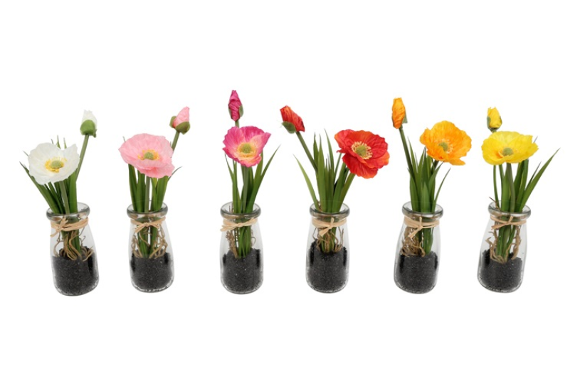 Countryfield Kunstbloem Papaver in vaas assorti kleur