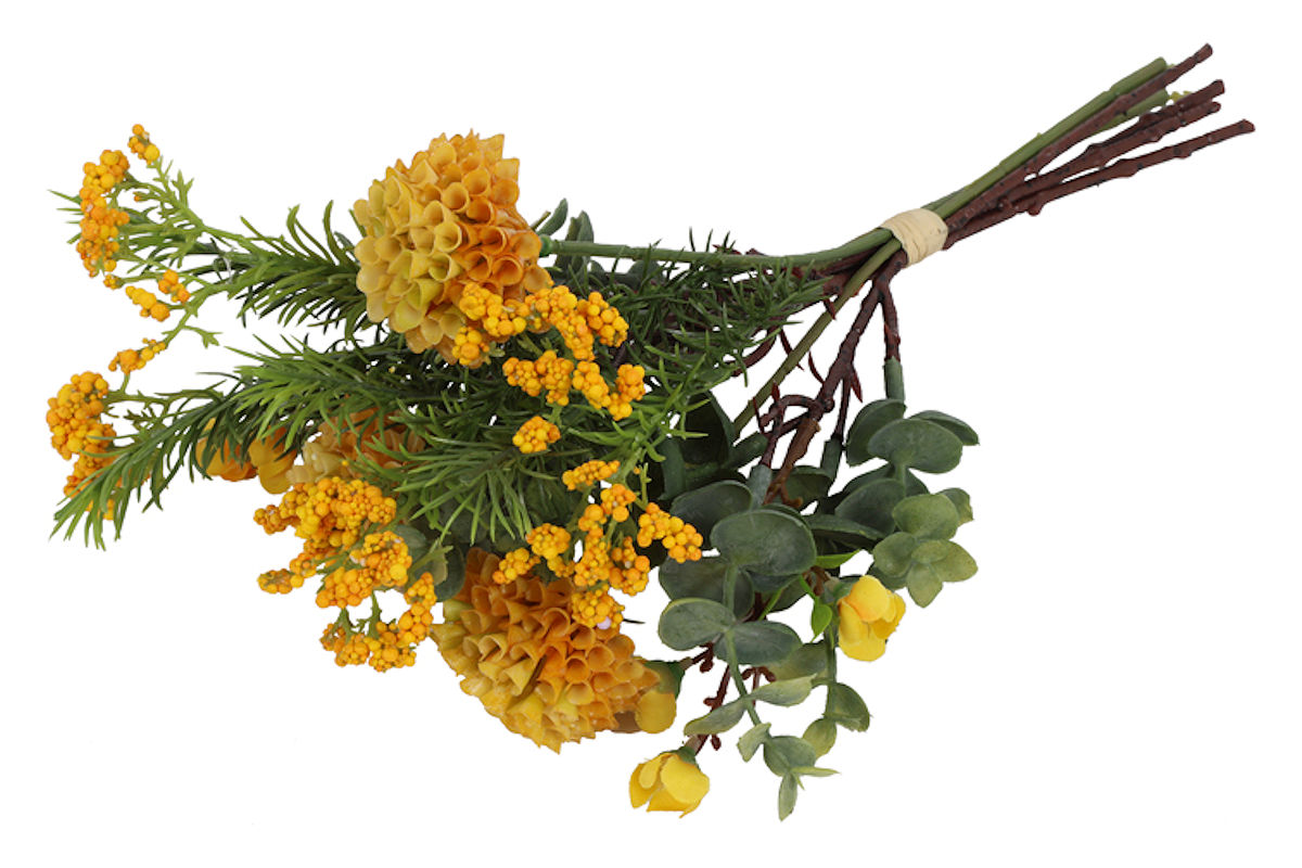 Countryfield Kunstbloem Dahlia Pompon Boeket geel 33cm
