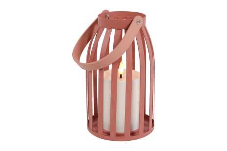 Countryfield Windlicht m/LED kaars Leon S roze 12x12x20cm