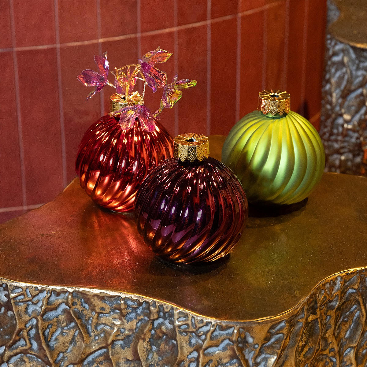 Countryfield Kerstbal ro Stripe a2 groen Ø10cm