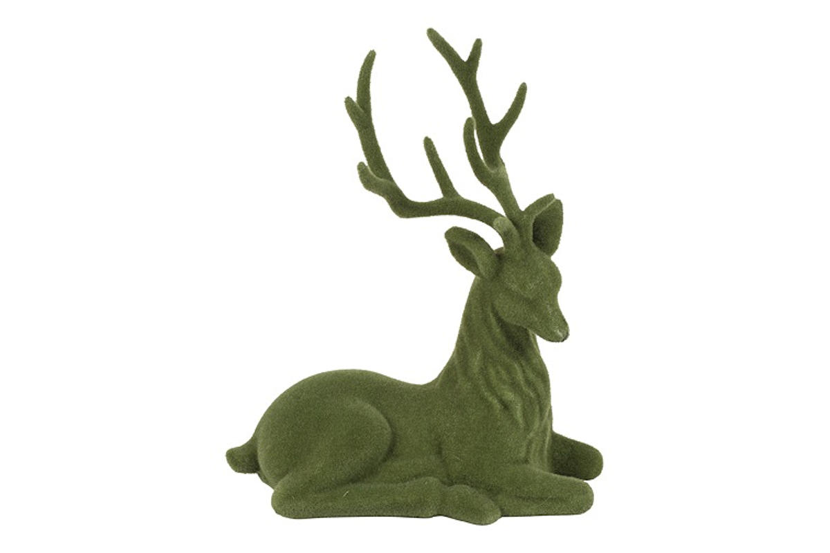 Countryfield Hert zittend gevlokt Mea S groen 20x10x24cm